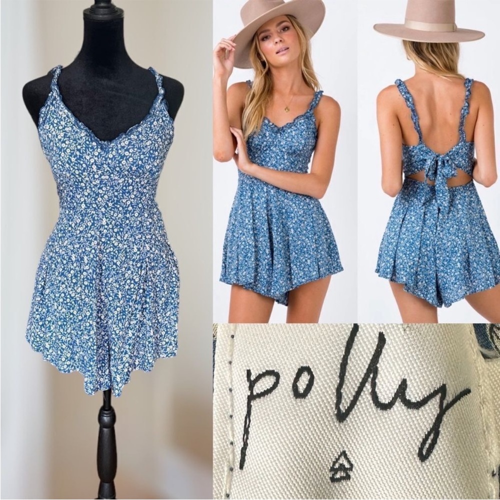 Princess Polly Thunderclouds Playsuit Romper Size 8 Blue Floral Print